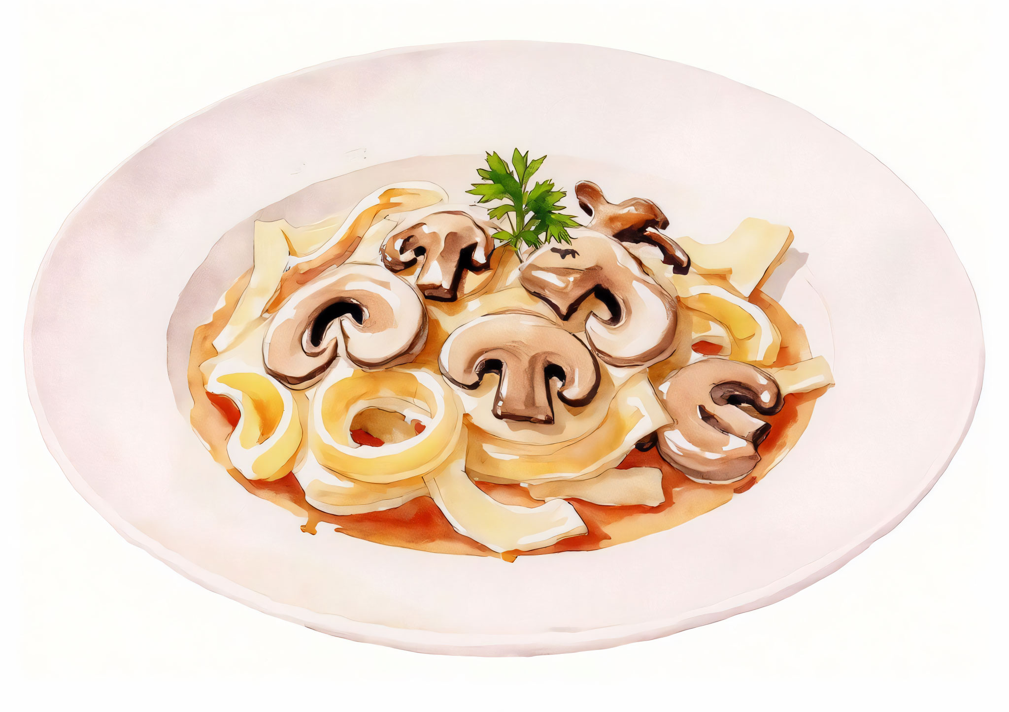 Illustration of Wine Mushroom Pasta dish